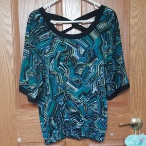 Colorful Cutout Back Stretchy Smock Top size XL